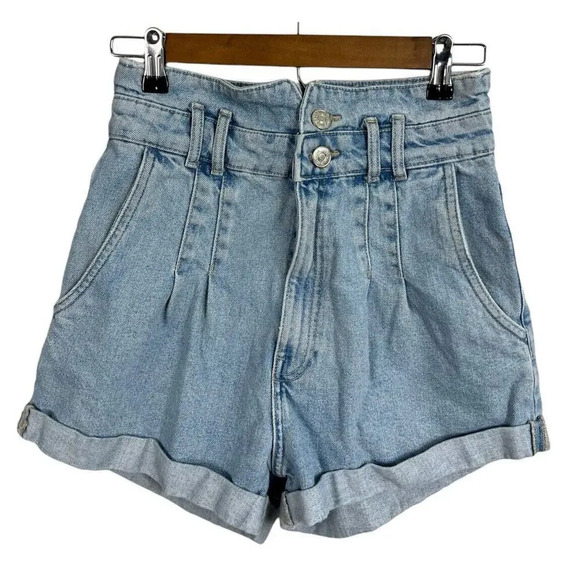 Zara High Rise Paperbag Buttons Zip Light Wash Denim Jeans Size 4 Women's - Picture 3 of 6